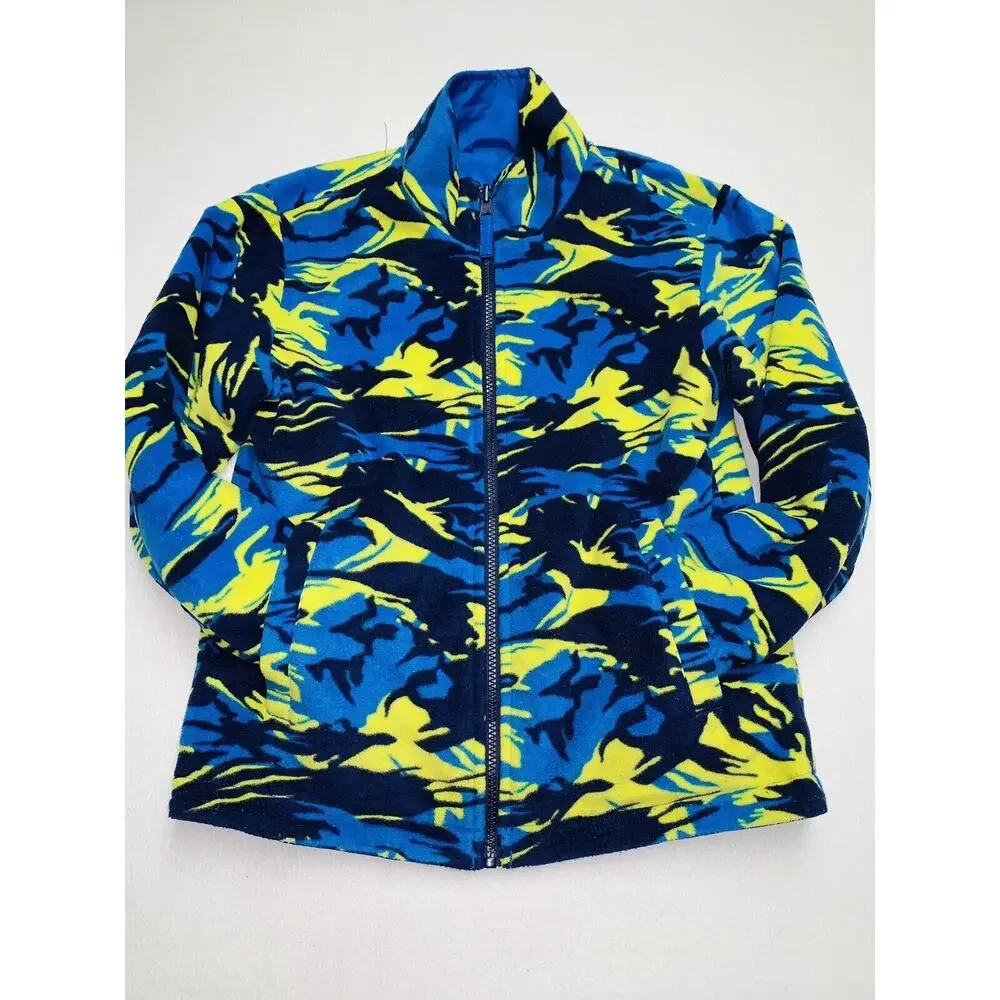 Sz 8 Athletech Youth Reversible Lightweight Jacket Brite Blue & Yellow/Blue Camo